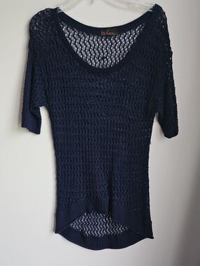 Takeout Navy Open-Knit Scoop Neck Sweater
